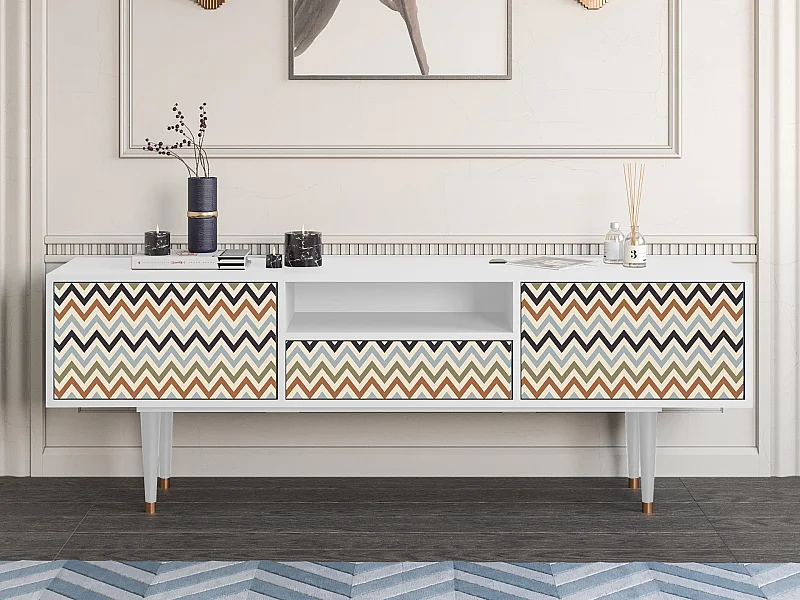 Meuble TV - 170х59х41 cm - T6 - Bright Ripple, Blanc