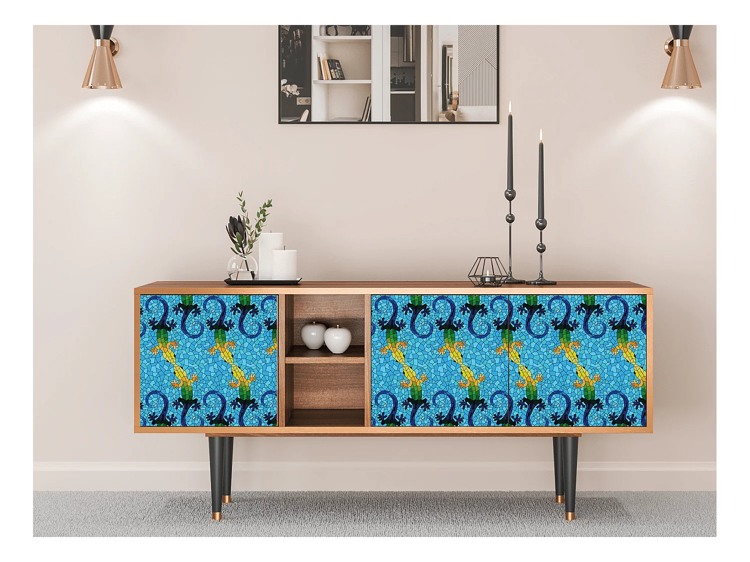 Meuble TV - 150х69х41 cm - T5 - Gaudi's Lizard, Noyer