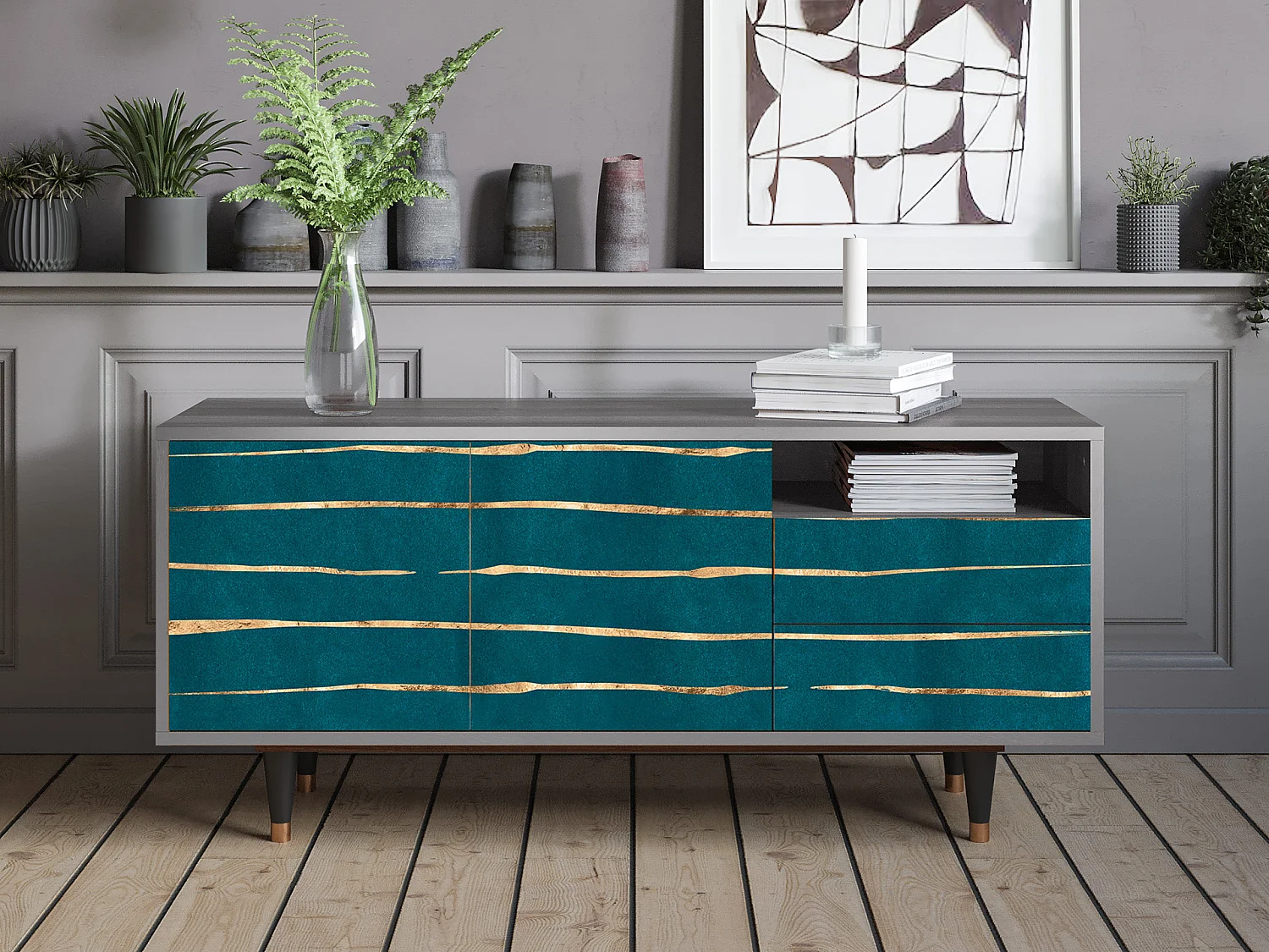 Szafka RTV - 125х56х41 cm - T7 - Ocean Drive, Szary