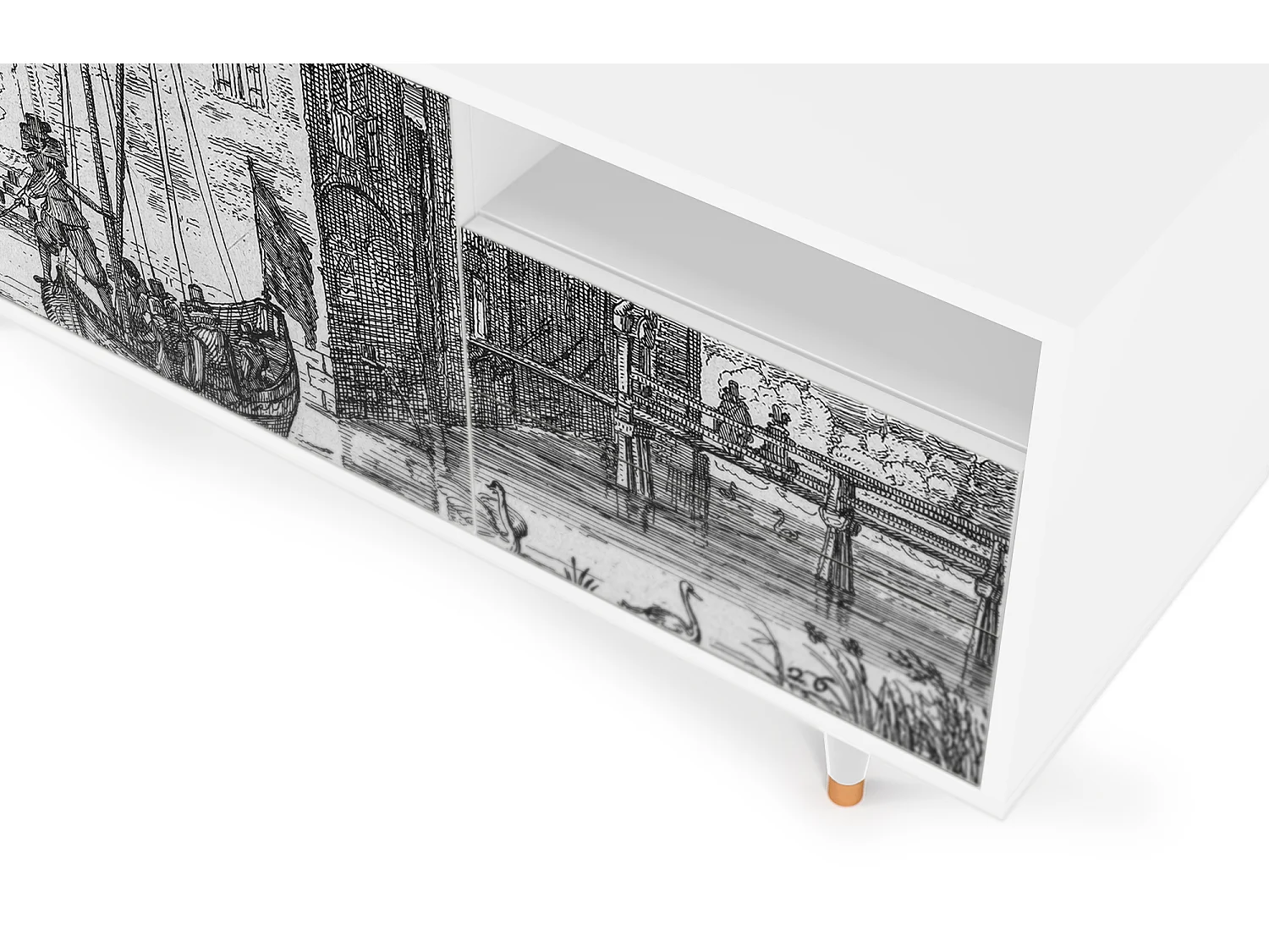 Meuble TV - 125х56х41 cm - T7 - Castle with Bridge, Blanc