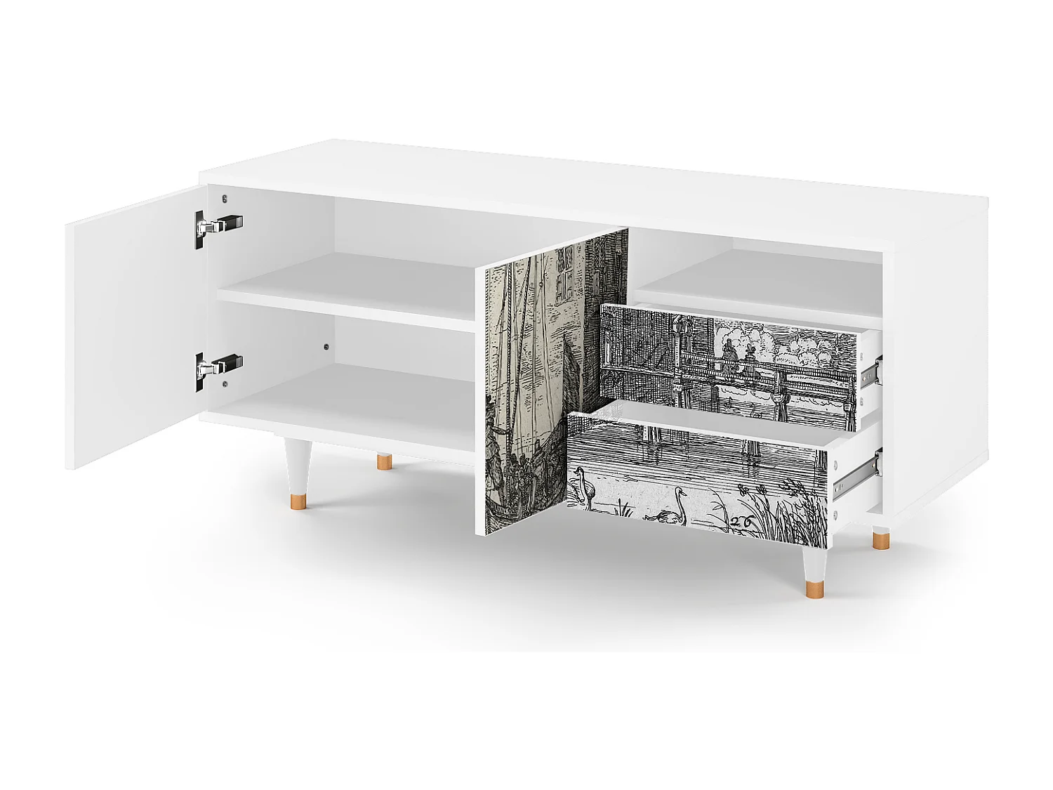 Meuble TV - 125х56х41 cm - T7 - Castle with Bridge, Blanc