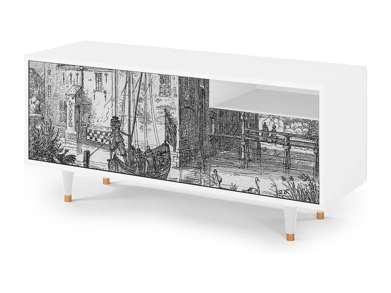 Meuble TV - 125х56х41 cm - T7 - Castle with Bridge, Blanc