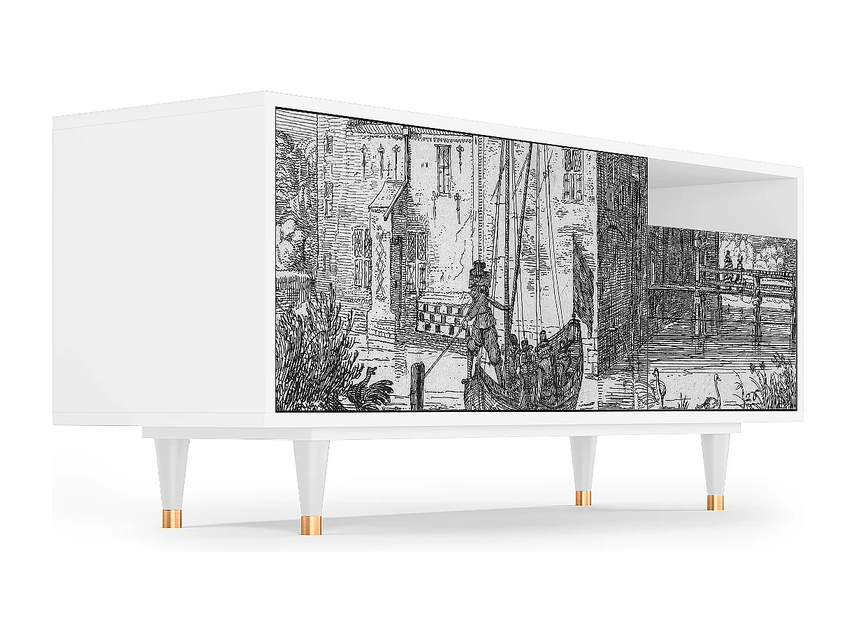 Meuble TV - 125х56х41 cm - T7 - Castle with Bridge, Blanc