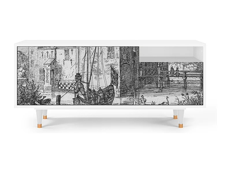 Mueble de TV - 125х56х41 cm - T7 - Castle with Bridge, Blanco