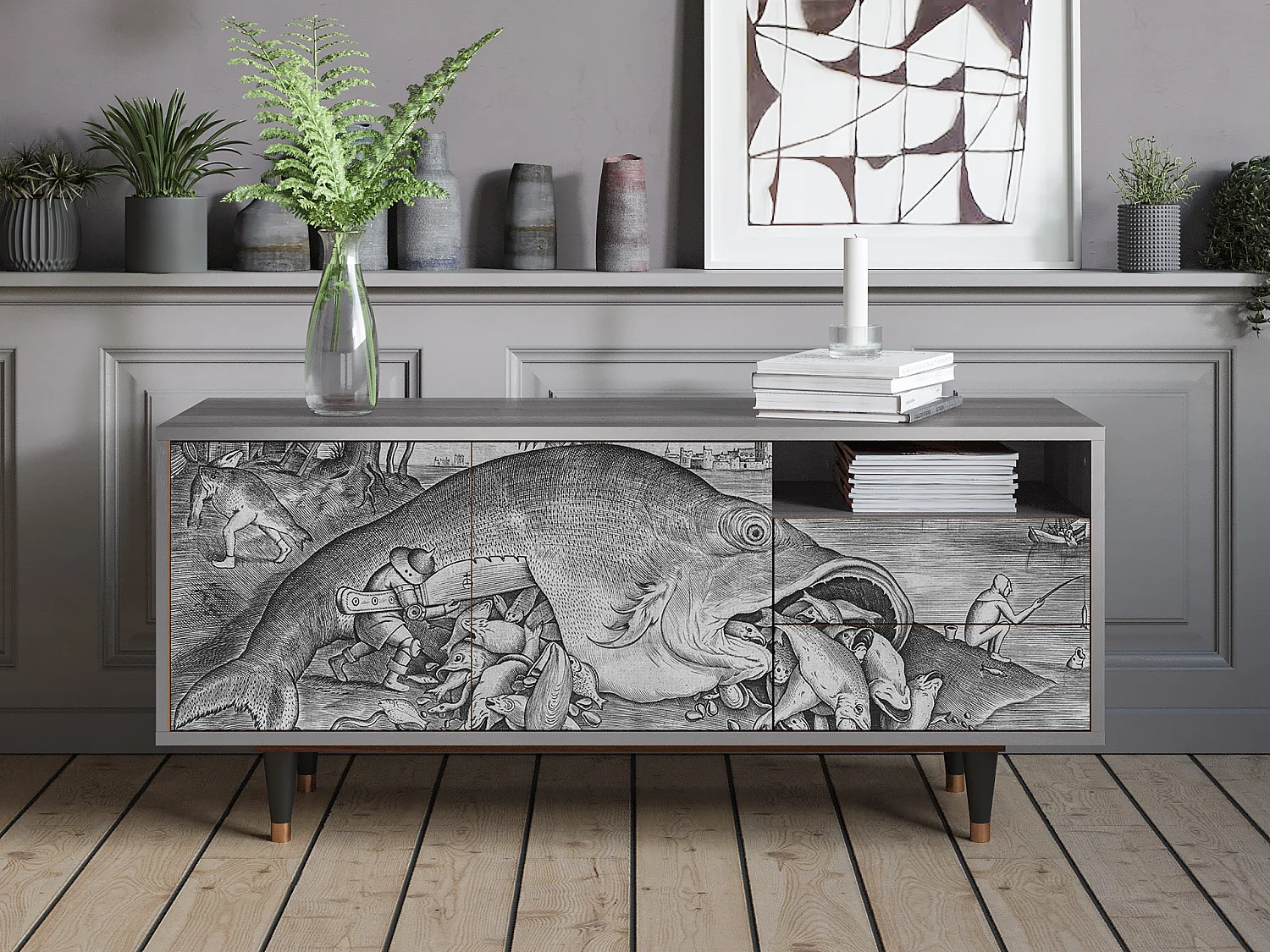 Mueble de TV - 125х56х41 cm - T7 - Big Fish Eat Little, Gris