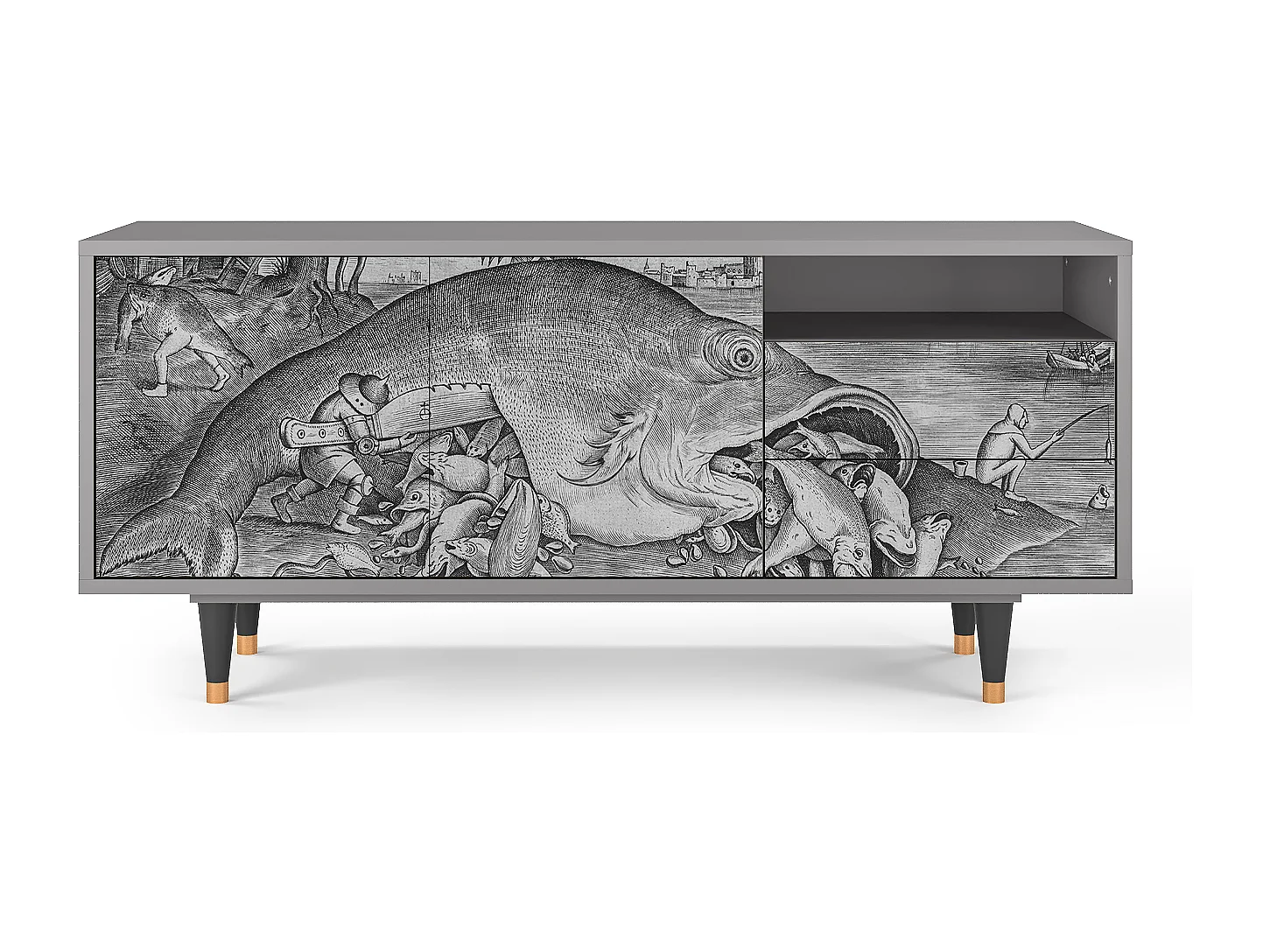 Meuble TV - 125х56х41 cm - T7 - Big Fish Eat Little, Gris