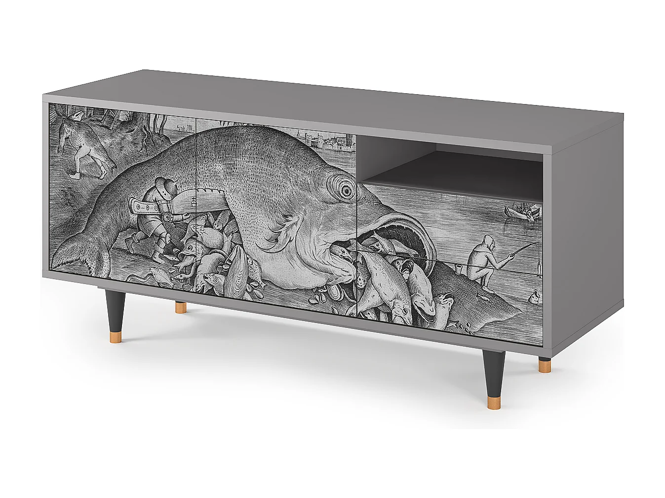 Meuble TV - 125х56х41 cm - T7 - Big Fish Eat Little, Gris