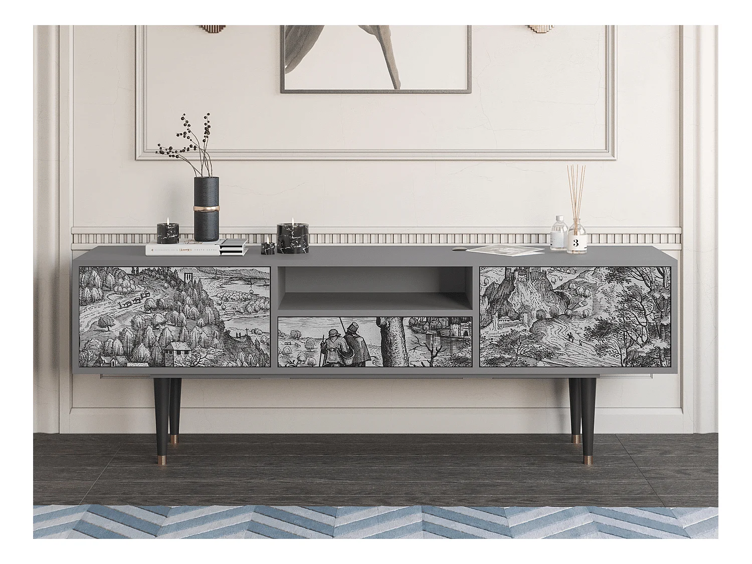 Meuble TV - 170х59х41 cm - T6 - Milites Requiescentes, Gris