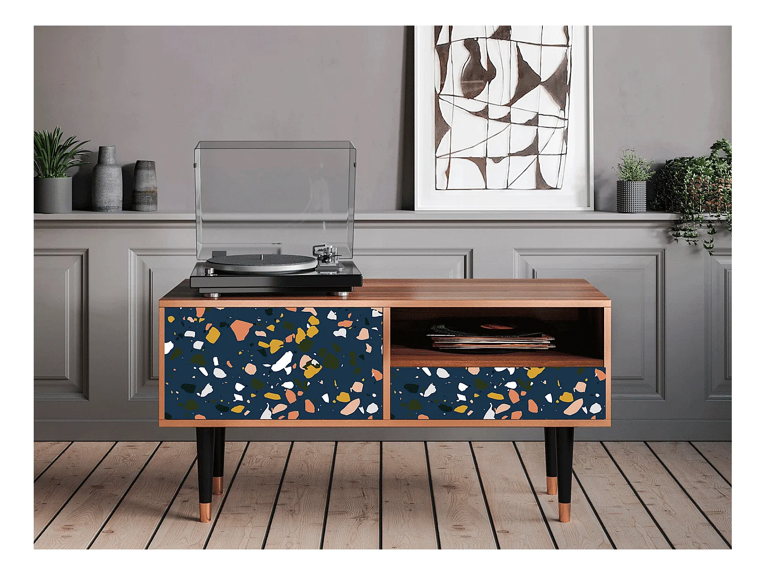 TV-Möbel - 115х59х48 cm - T3 - Night Sky Langhterns, Walnuss