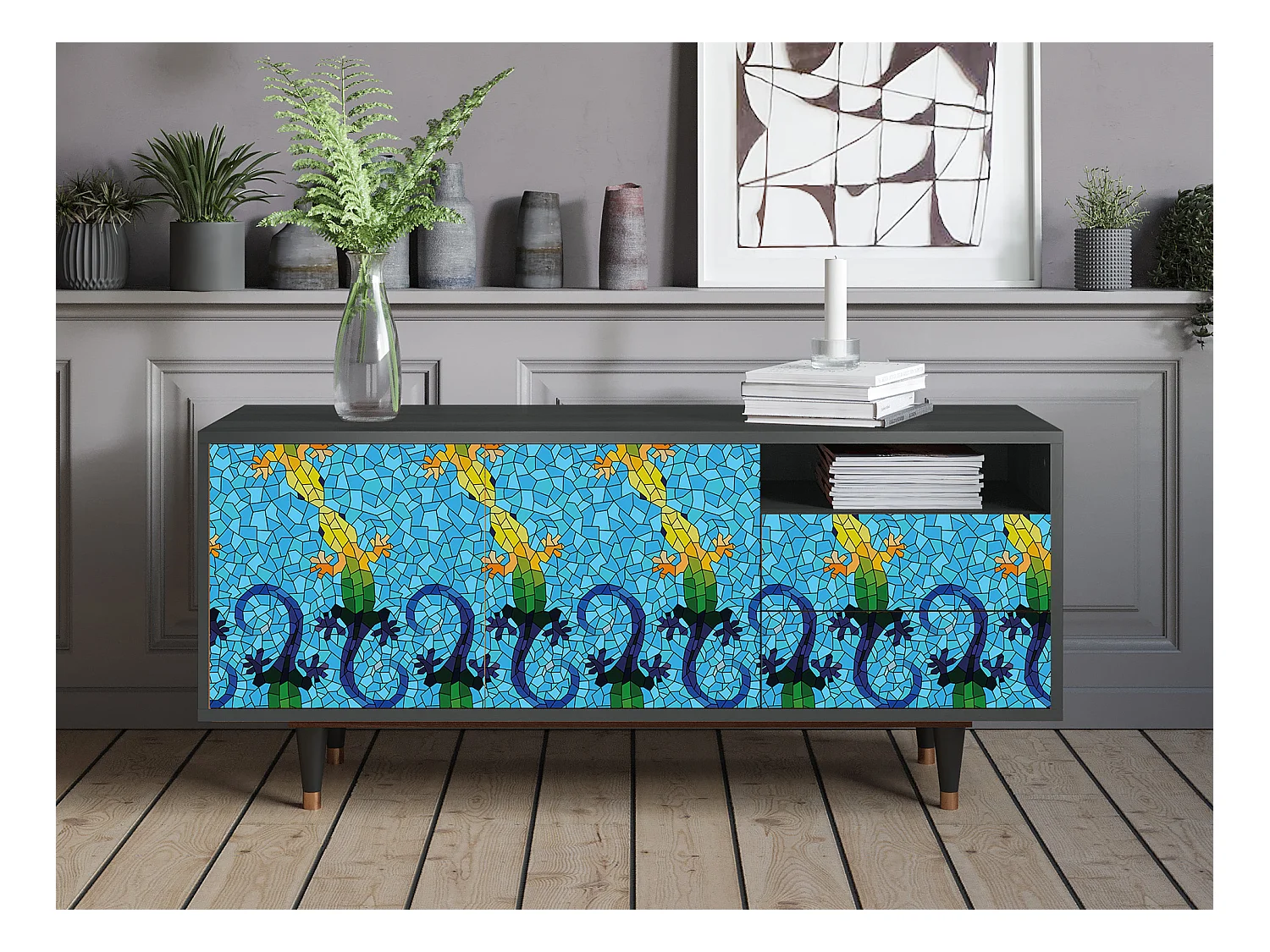 Meuble TV - 125х56х41 cm - T7 - Gaudi's Lizard, Anthracite