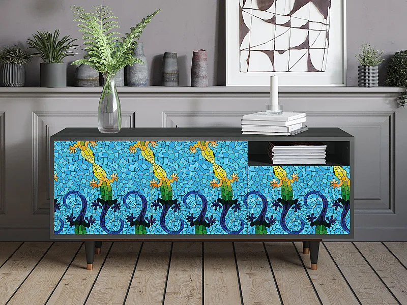 Mueble de TV - 125х56х41 cm - T7 - Gaudi's Lizard, Antracita