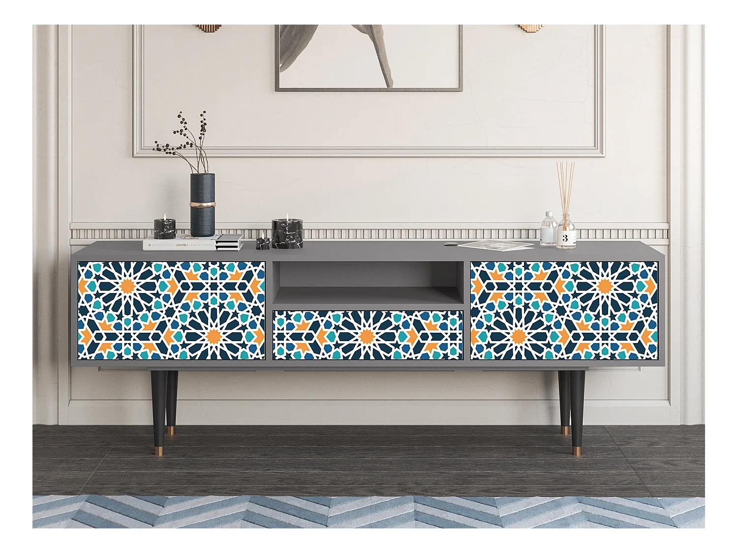 Meuble TV - 170х59х41 cm - T6 - Kaleidoscope, Gris