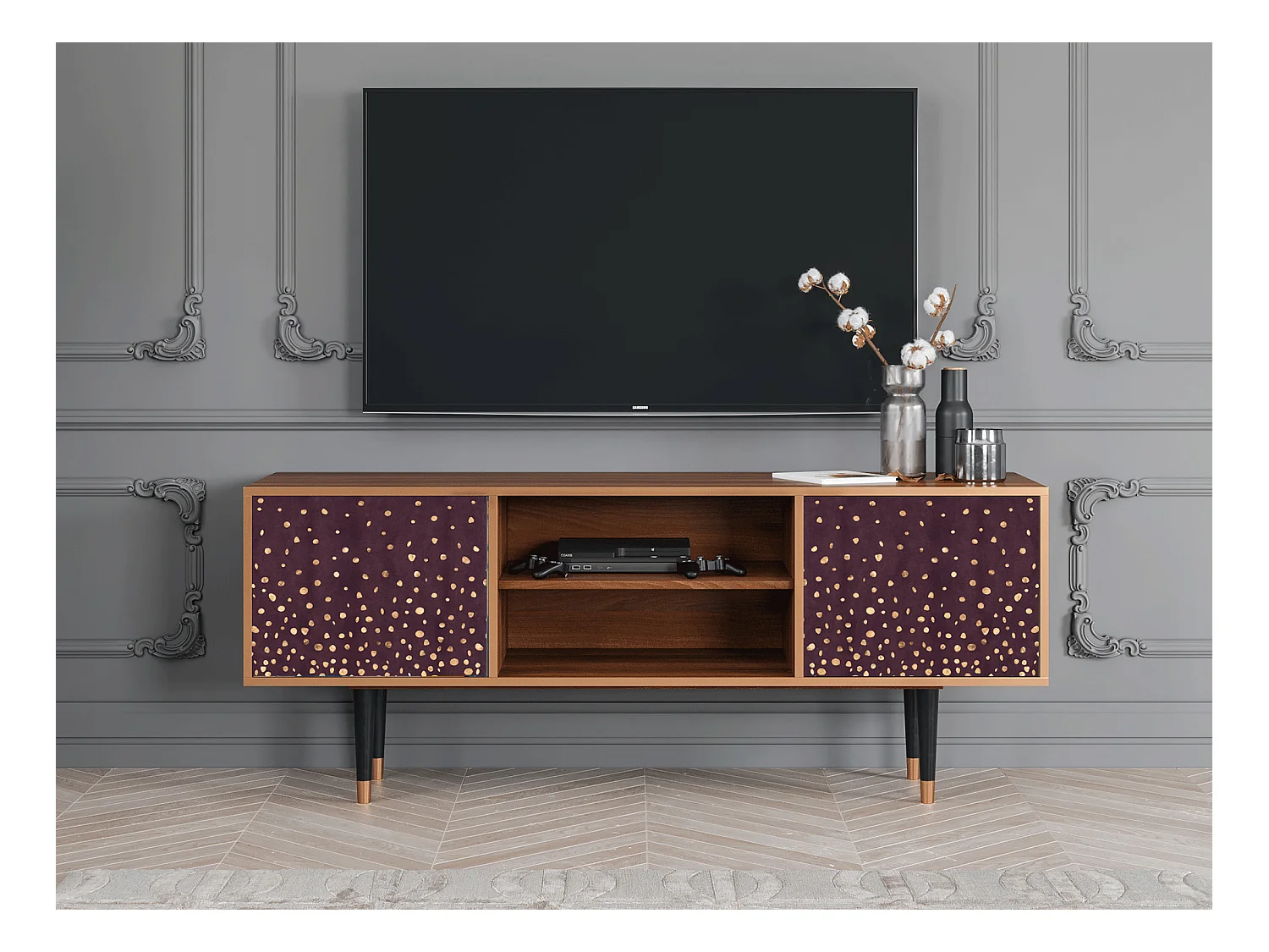 Meuble TV - 170х69х48 cm - T2 - Glowworms, Noyer