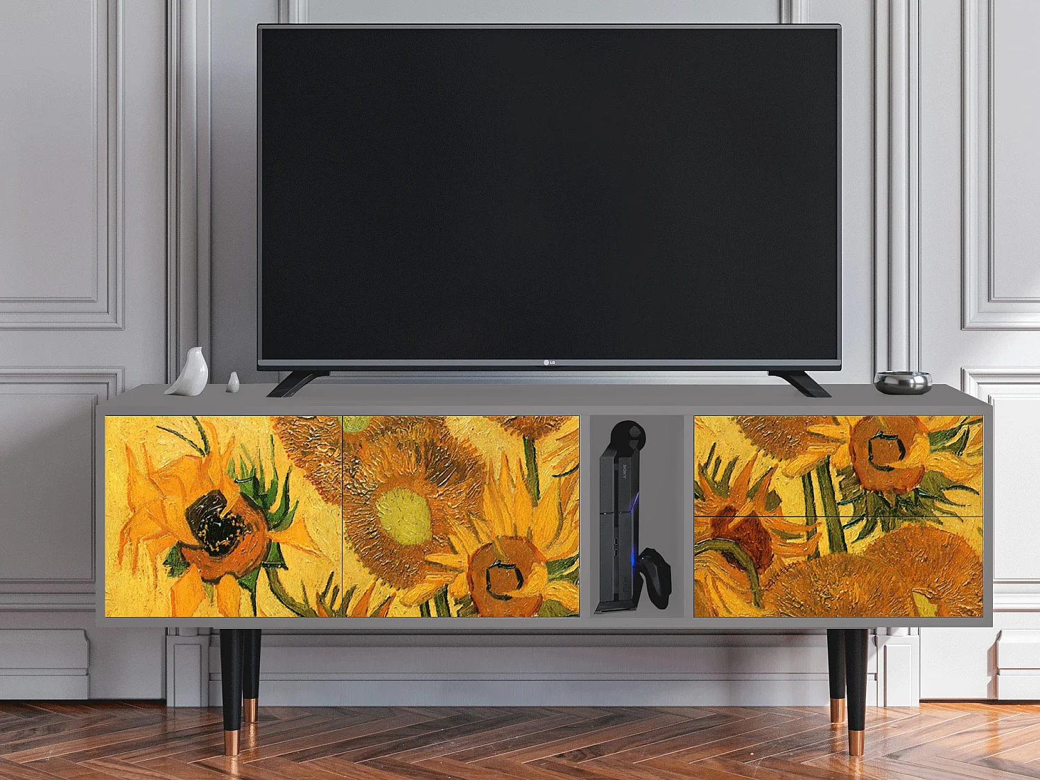 Mueble de TV - 170х69х48 cm - T1 - Sunflowers, Gris