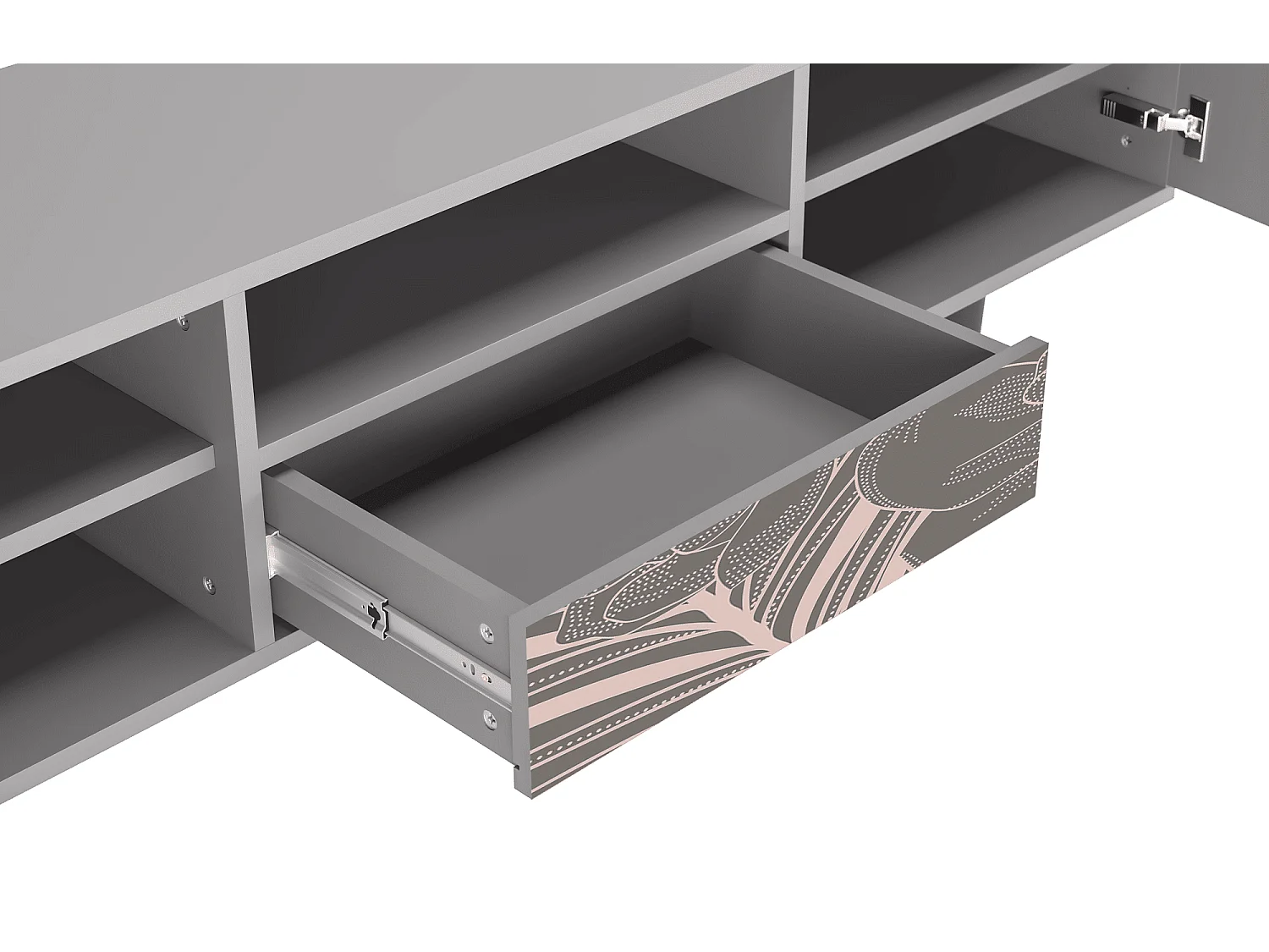 Meuble TV - 170х59х41 cm - T6 - Issabelline Flower, Gris