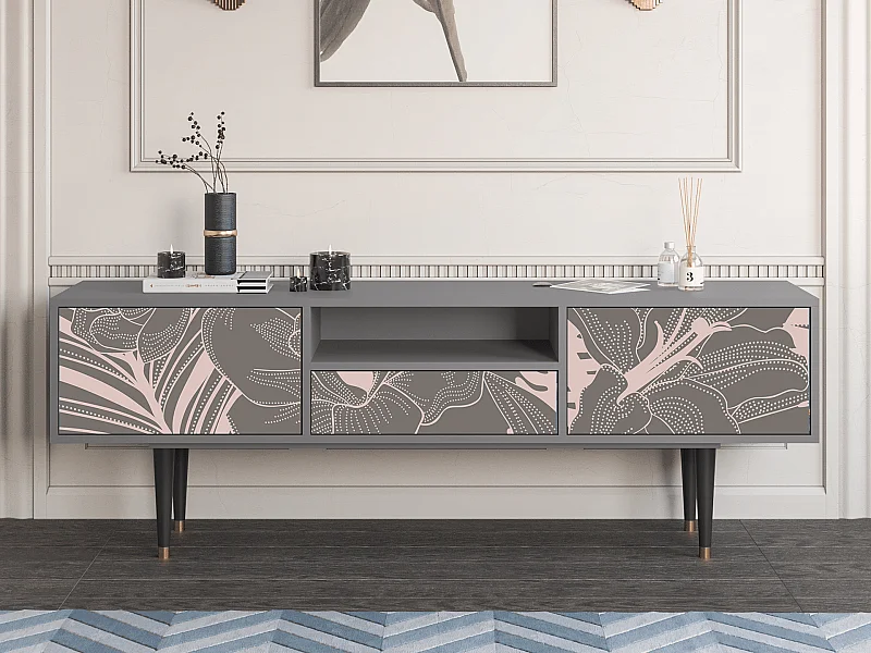 Szafka RTV - 170х59х41 cm - T6 - Issabelline Flower, Szary