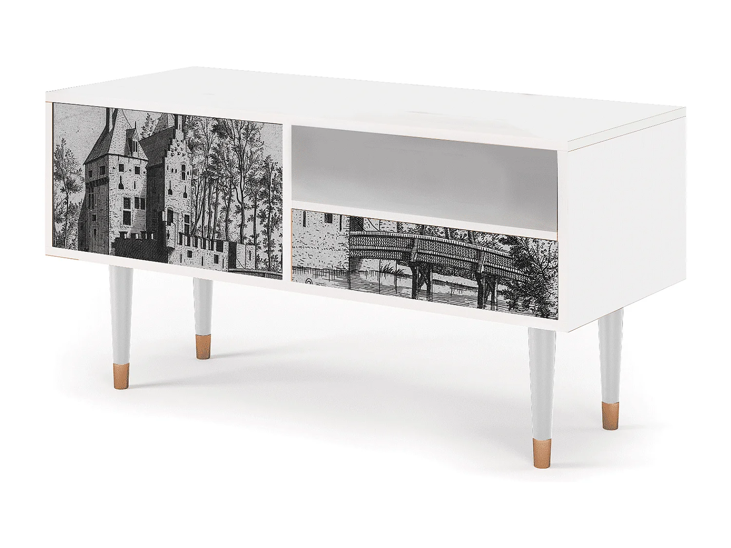 Szafka RTV - 115х59х48 cm - T3 - Castle with Bridge, Biały