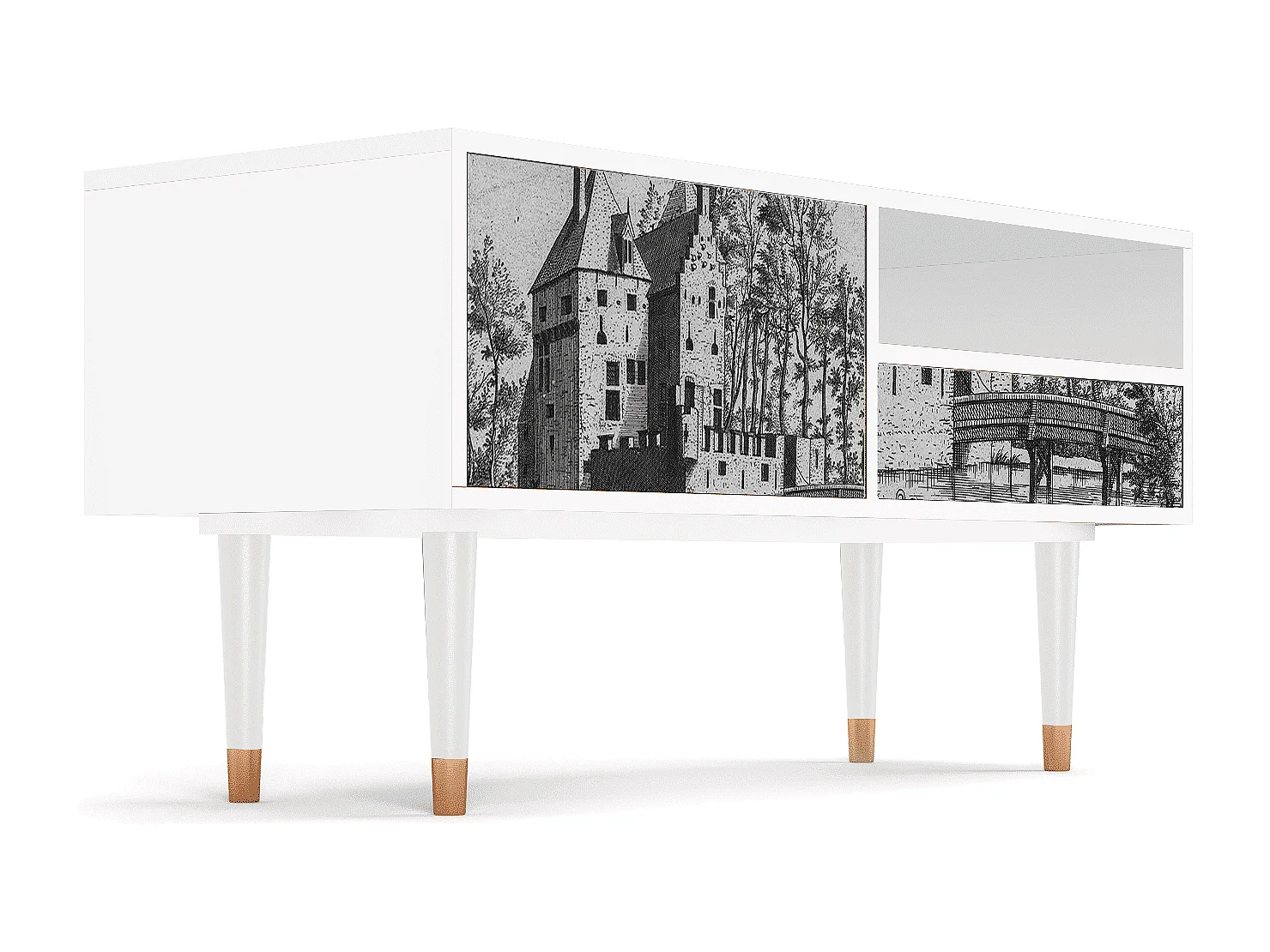 Szafka RTV - 115х59х48 cm - T3 - Castle with Bridge, Biały