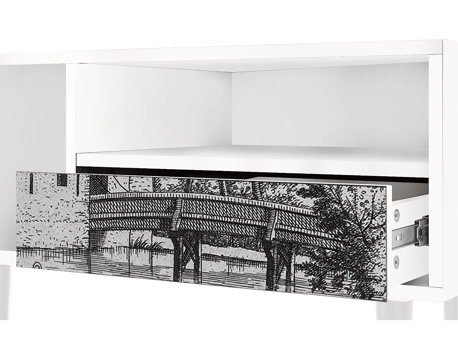 Szafka RTV - 115х59х48 cm - T3 - Castle with Bridge, Biały