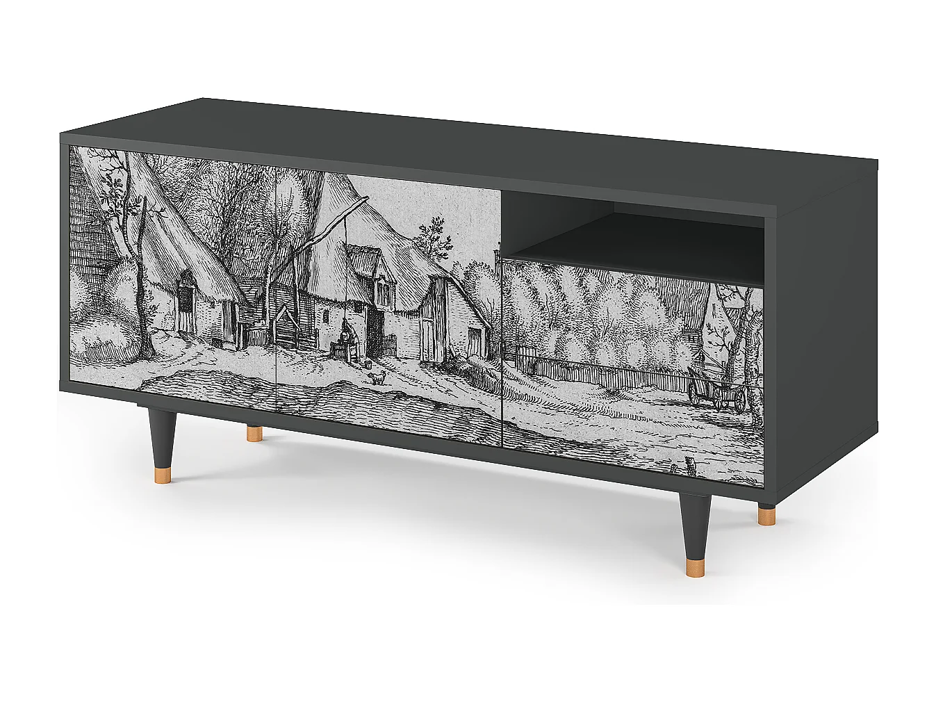 Mueble de TV - 125х56х41 cm - T7 - Farms in a Village, Antracite