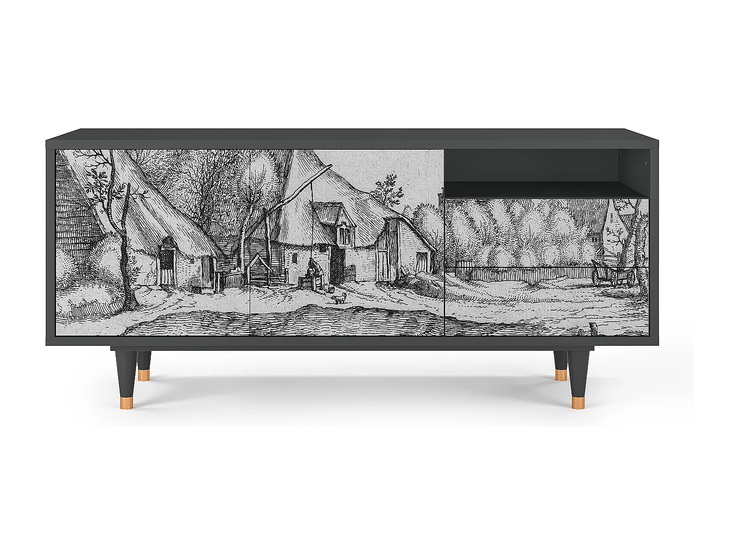 Szafka RTV - 125х56х41 cm - T7 - Farms in a Village, Antracyt