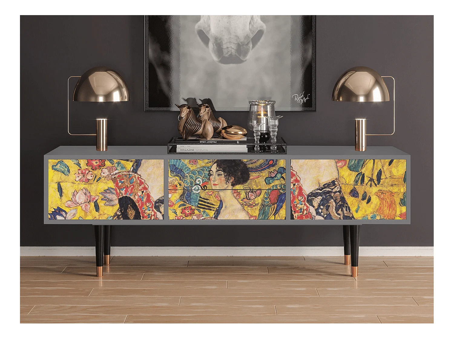 Mobile TV - 170х59х48 cm - T4 - Lady with Fan by Klimt, Grigio