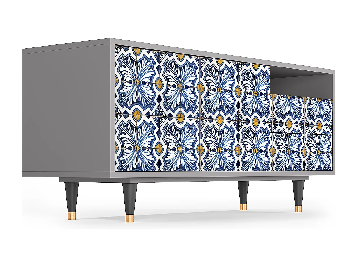 Mobile TV - 125х56х41 cm - T7 - Lovely Cornflowers, Grigio