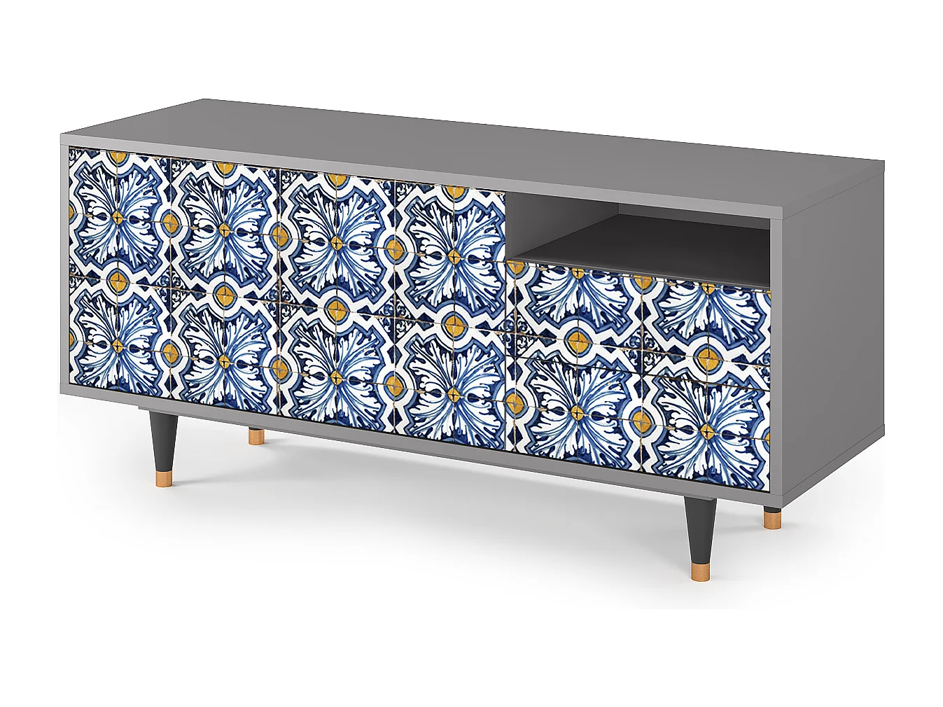 Mobile TV - 125х56х41 cm - T7 - Lovely Cornflowers, Grigio