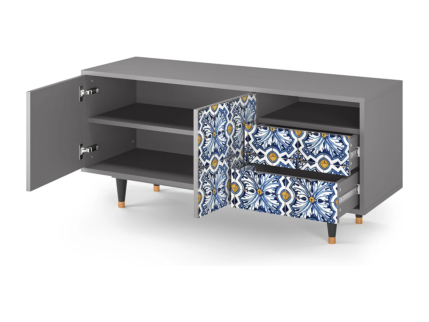 Mobile TV - 125х56х41 cm - T7 - Lovely Cornflowers, Grigio