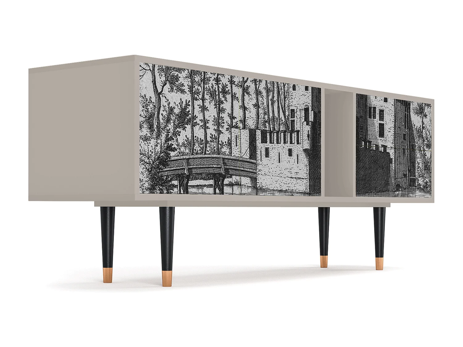 Szafka RTV - 170х69х48 cm - T1 - Castle with Bridge, Piaskowy