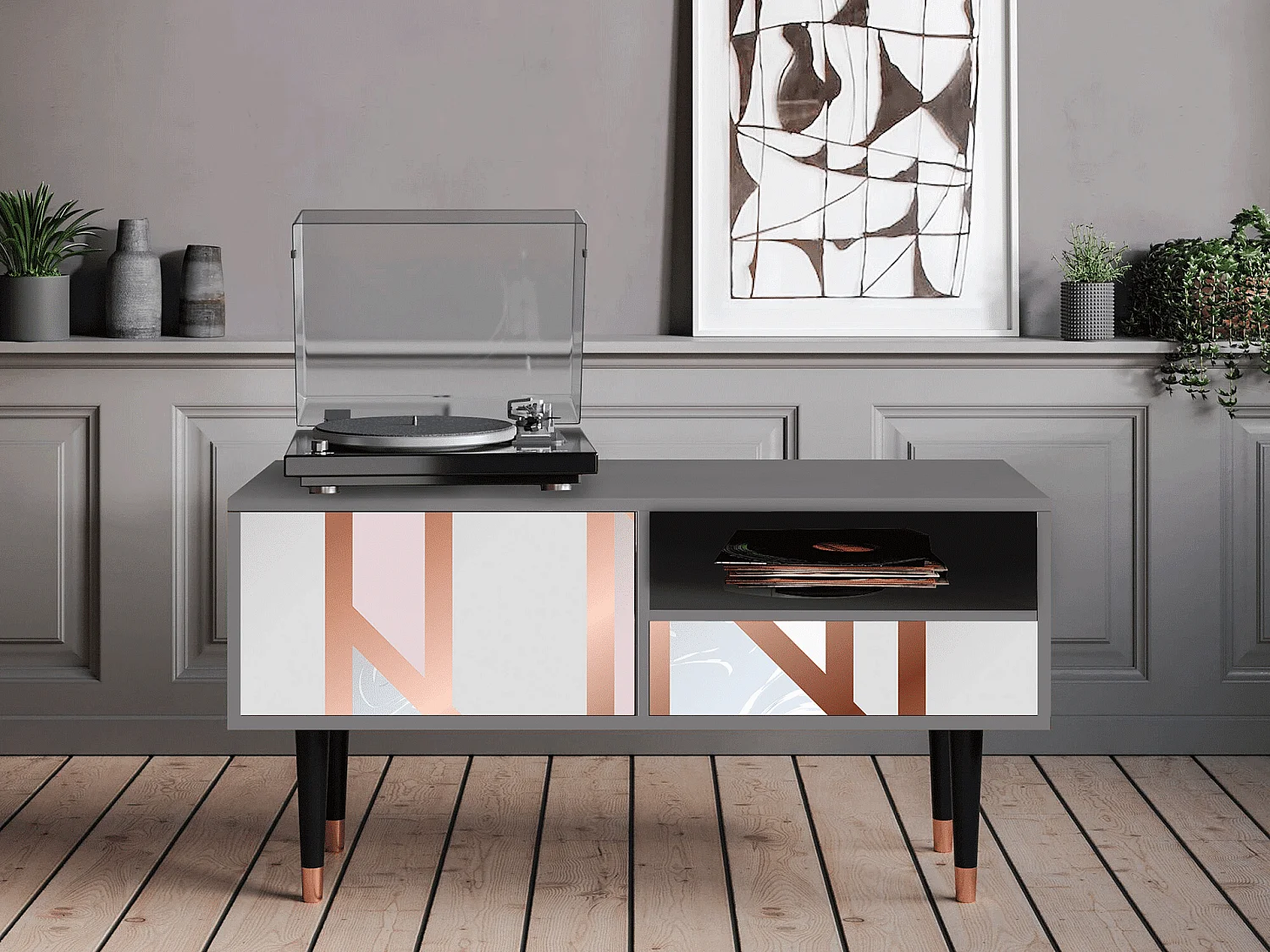 Mueble de TV - 115х59х48 cm - T3 - Champagne Story, Gris