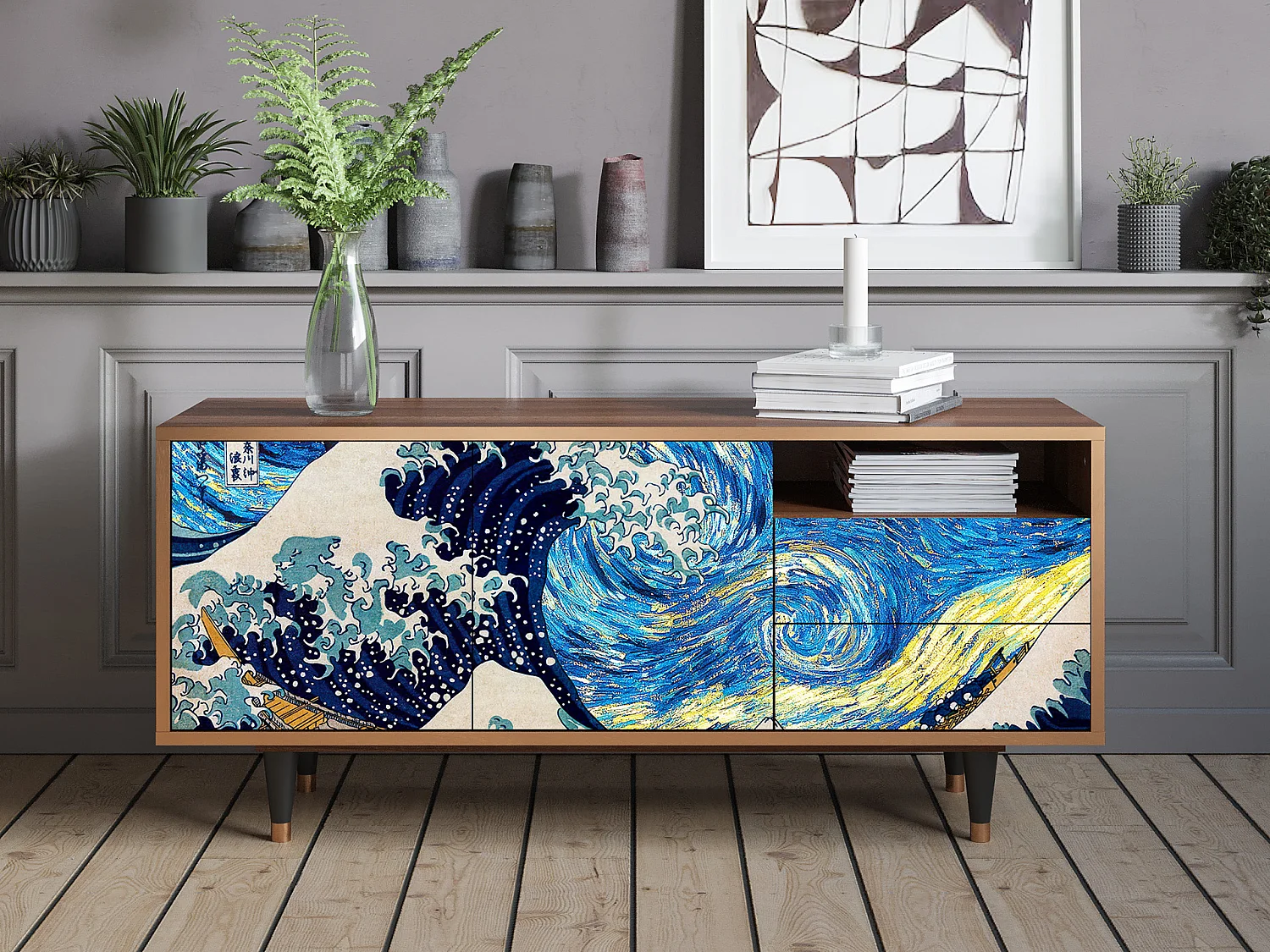 Meuble TV - 125х56х41 cm - T7 - Great Wave, Noyer
