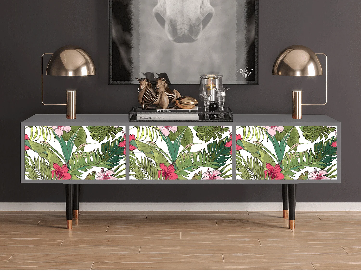 Meuble TV - 170х59х48 cm - T4 - Verdant Tropics, Gris