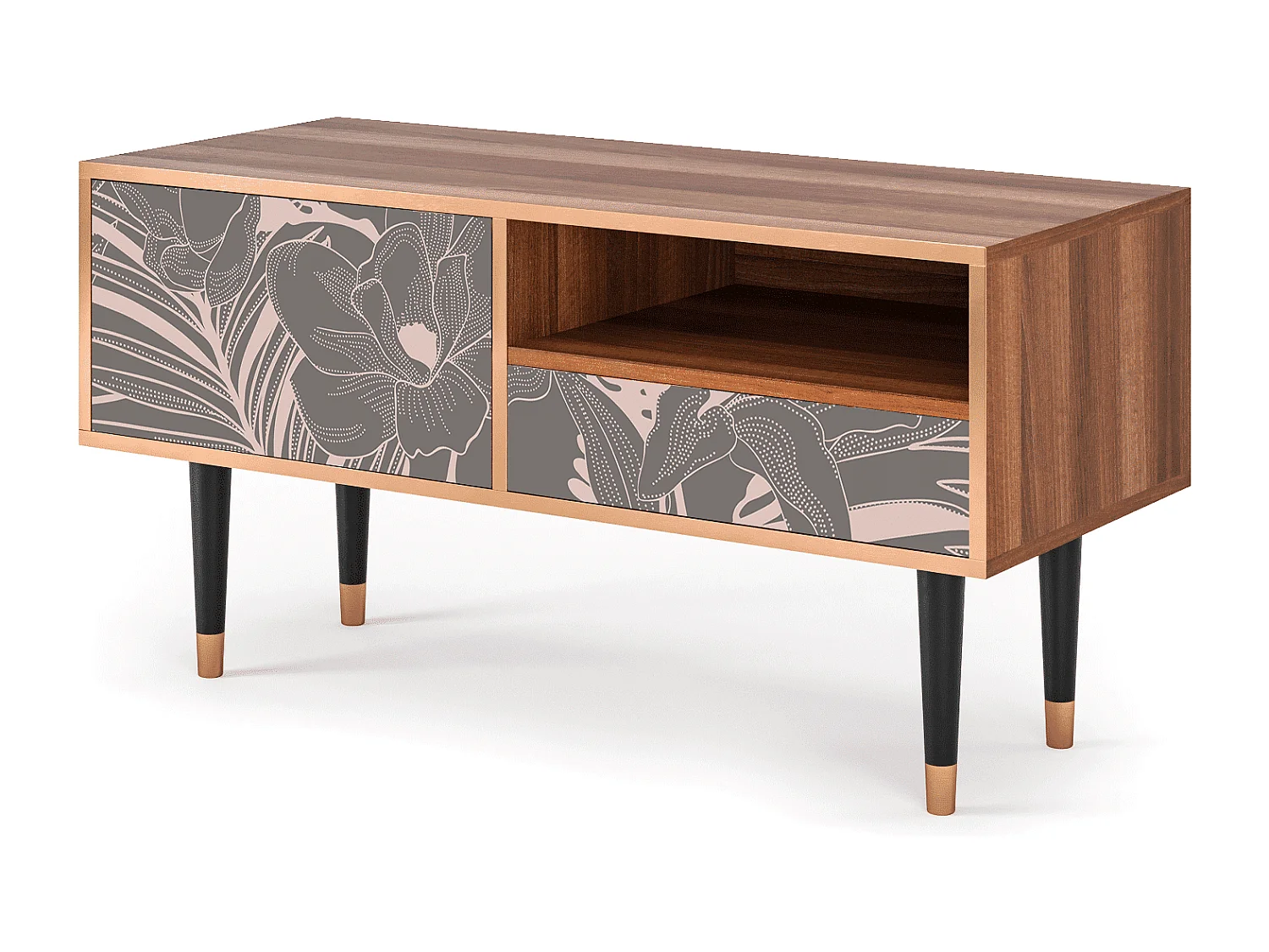 Meuble TV - 115х59х48 cm - T3 - Issabelline Flower, Noyer