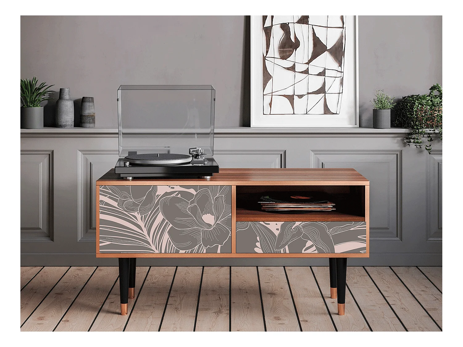 TV-Möbel - 115х59х48 cm - T3 - Issabelline Flower, Walnuss