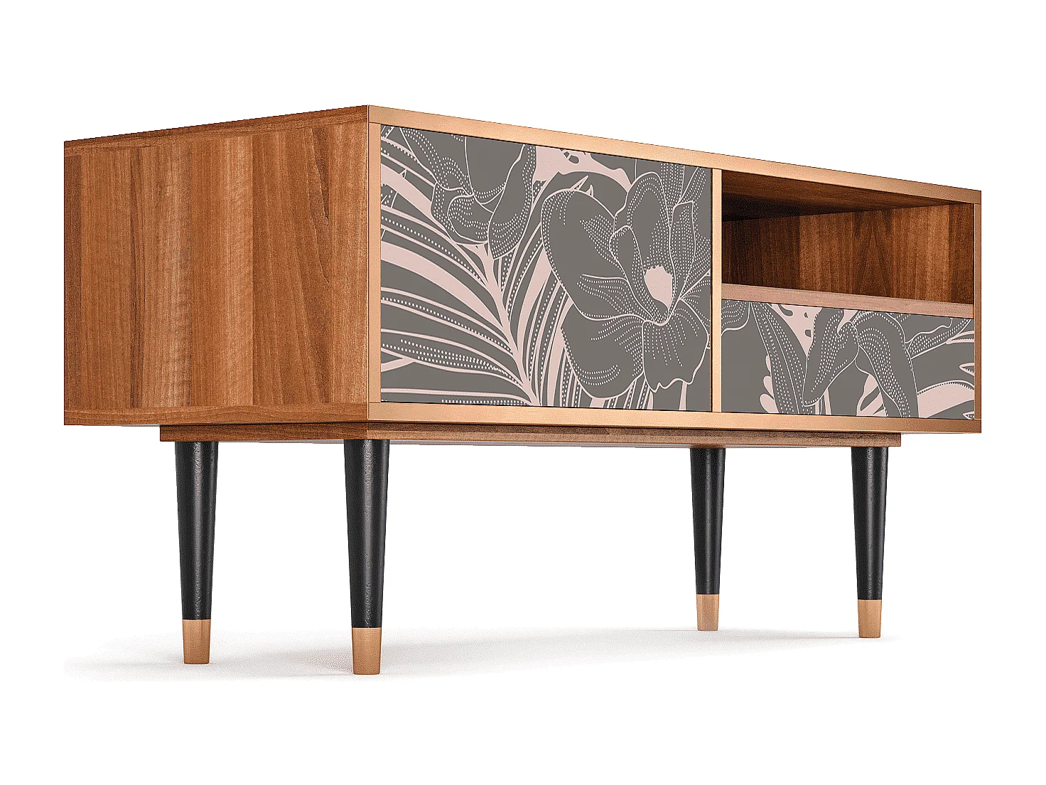 Meuble TV - 115х59х48 cm - T3 - Issabelline Flower, Noyer