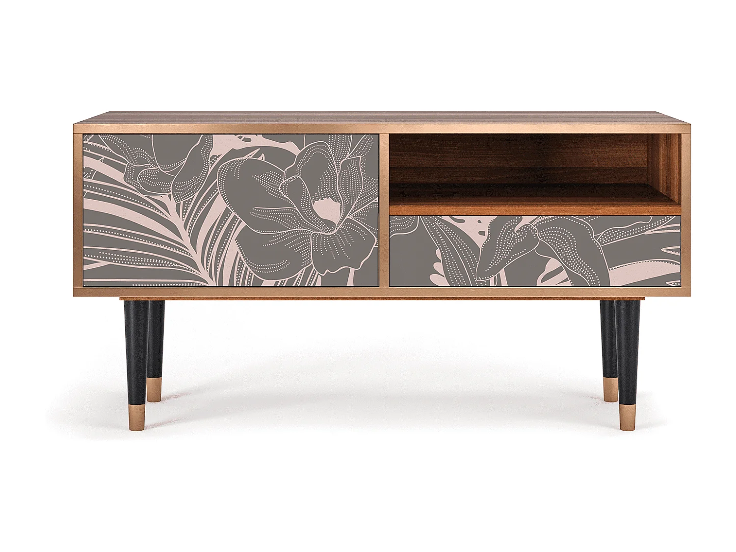 Szafka RTV - 115х59х48 cm - T3 - Issabelline Flower, Orzech