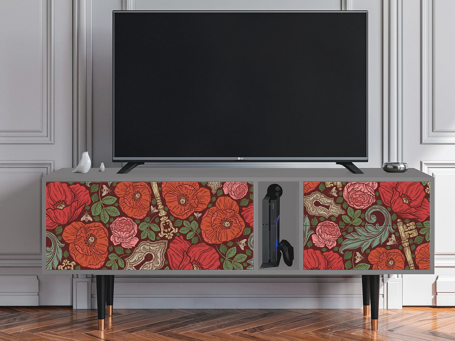 Meuble TV - 170х69х48 cm - T1 - Poppy Garden, Gris