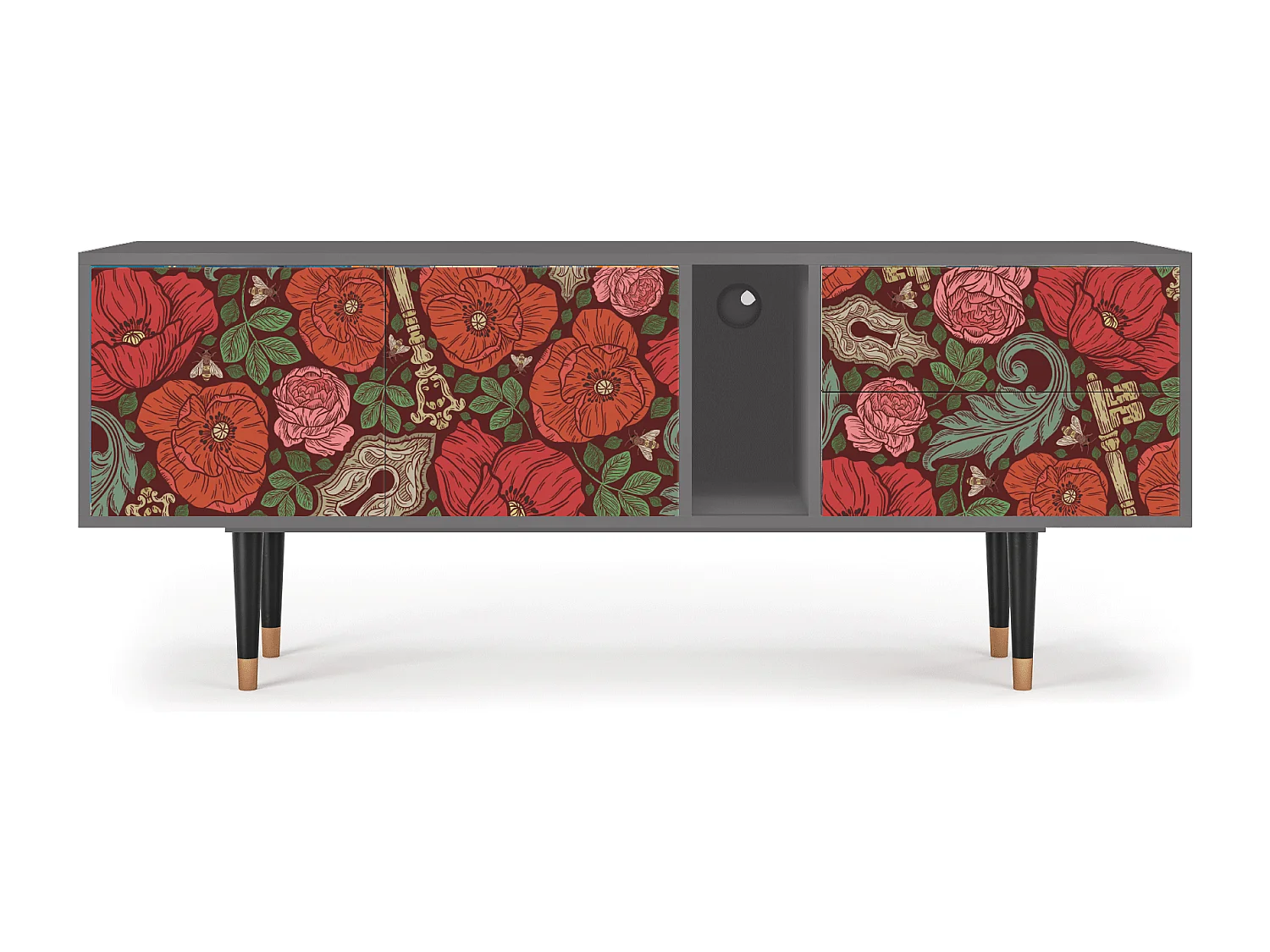 Meuble TV - 170х69х48 cm - T1 - Poppy Garden, Gris