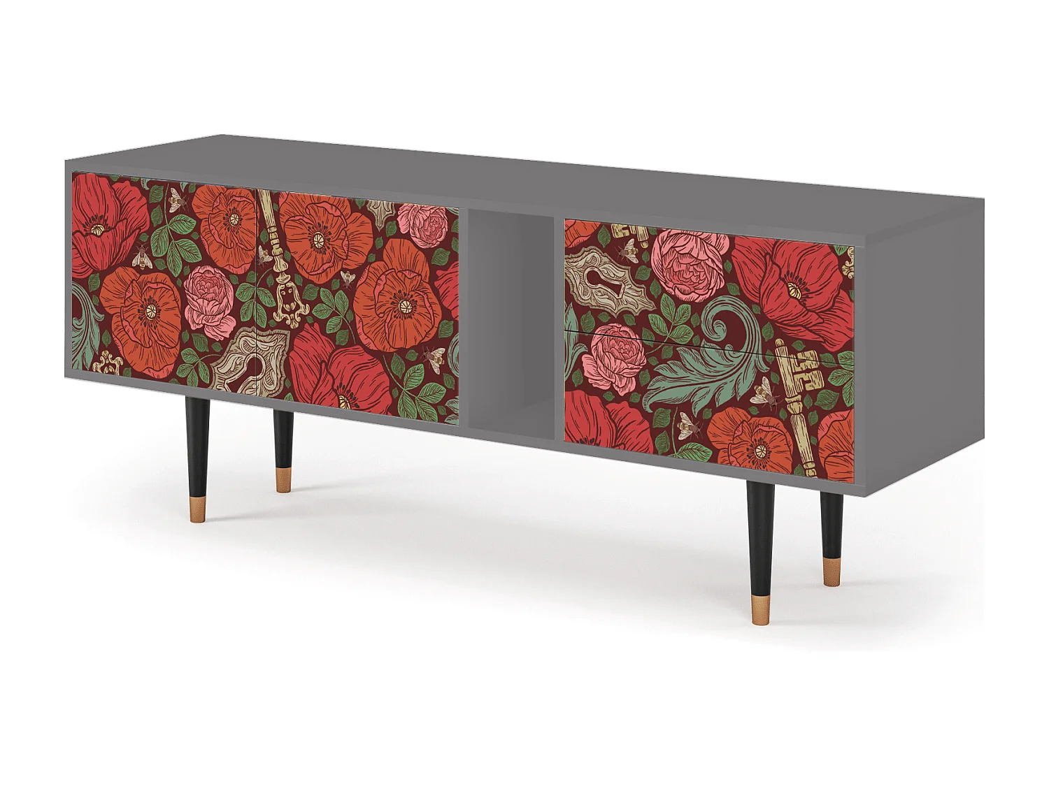 Meuble TV - 170х69х48 cm - T1 - Poppy Garden, Gris