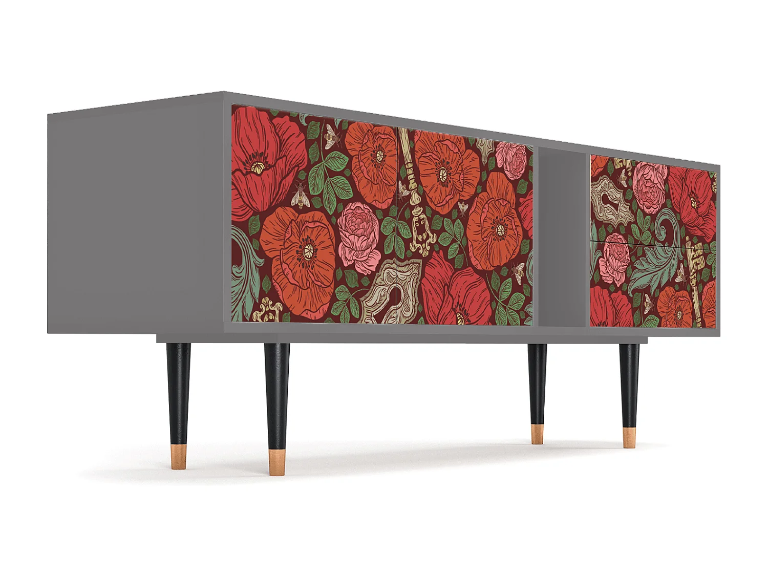 Meuble TV - 170х69х48 cm - T1 - Poppy Garden, Gris