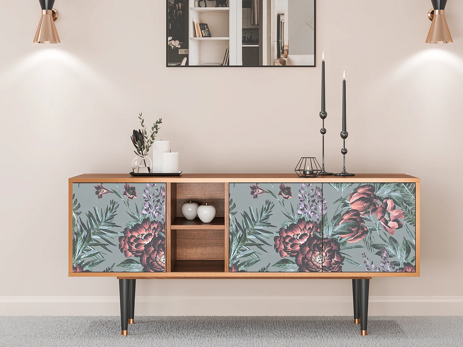 TV-meubel - 150х69х41 cm - T5 - Light Peonies, Walnoot