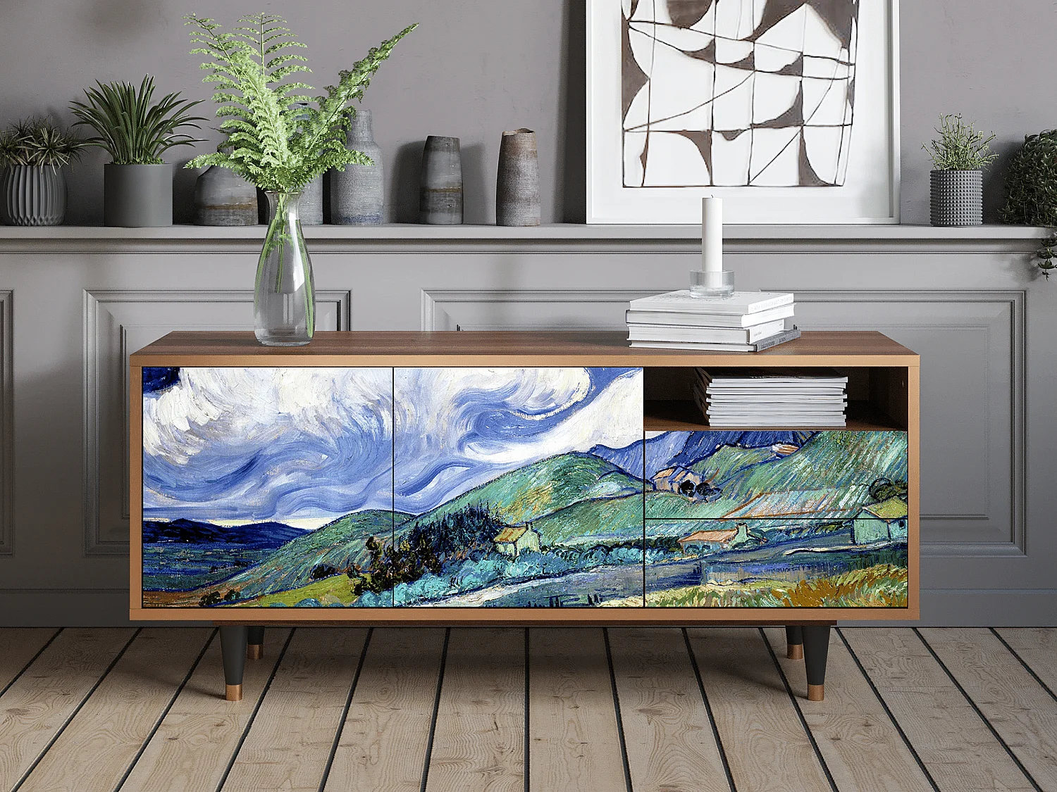 Meuble TV - 125х56х41 cm - T7 - Landscape, Noyer