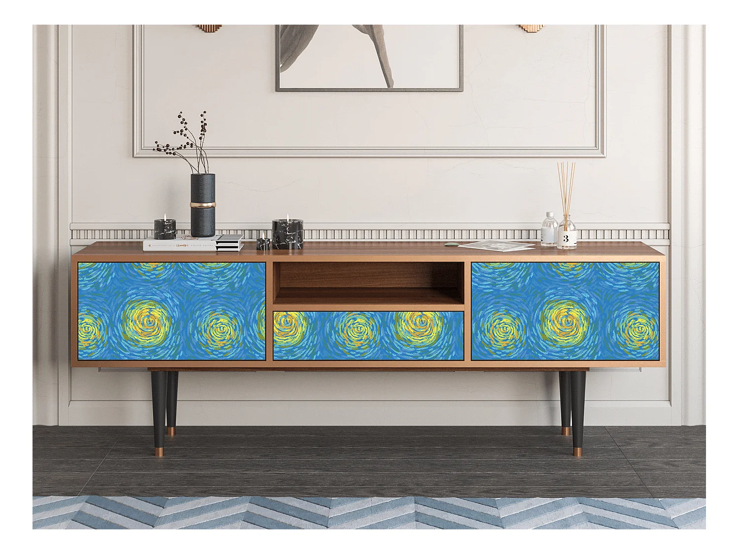 Meuble TV - 170х59х41 cm - T6 - Van Gogh Lights, Noyer