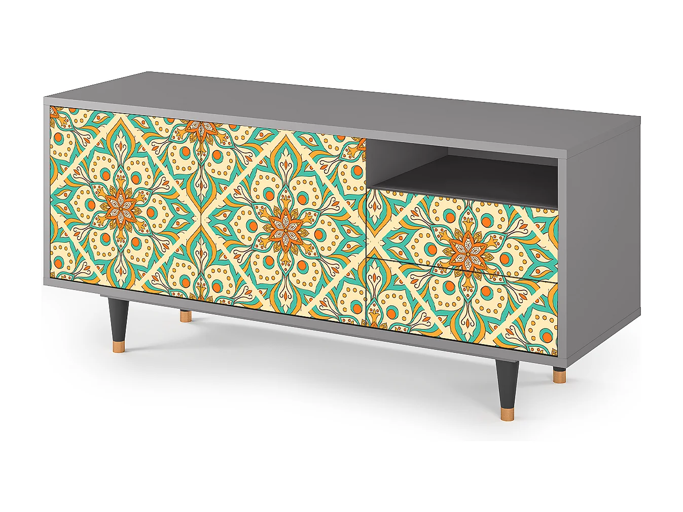 TV-meubel - 125х56х41 cm - T7 - Hindu Daisy, Grijs