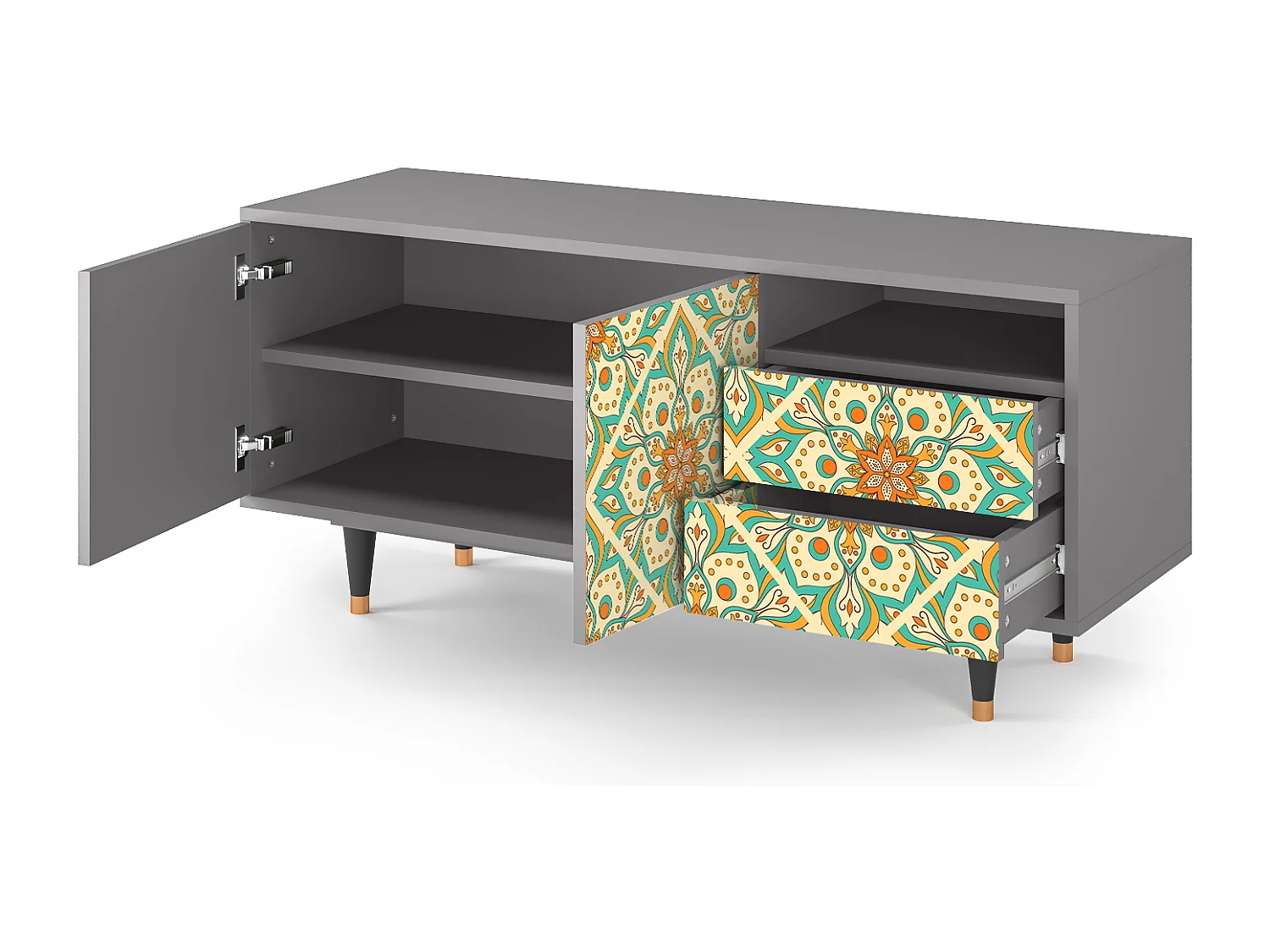 TV-meubel - 125х56х41 cm - T7 - Hindu Daisy, Grijs