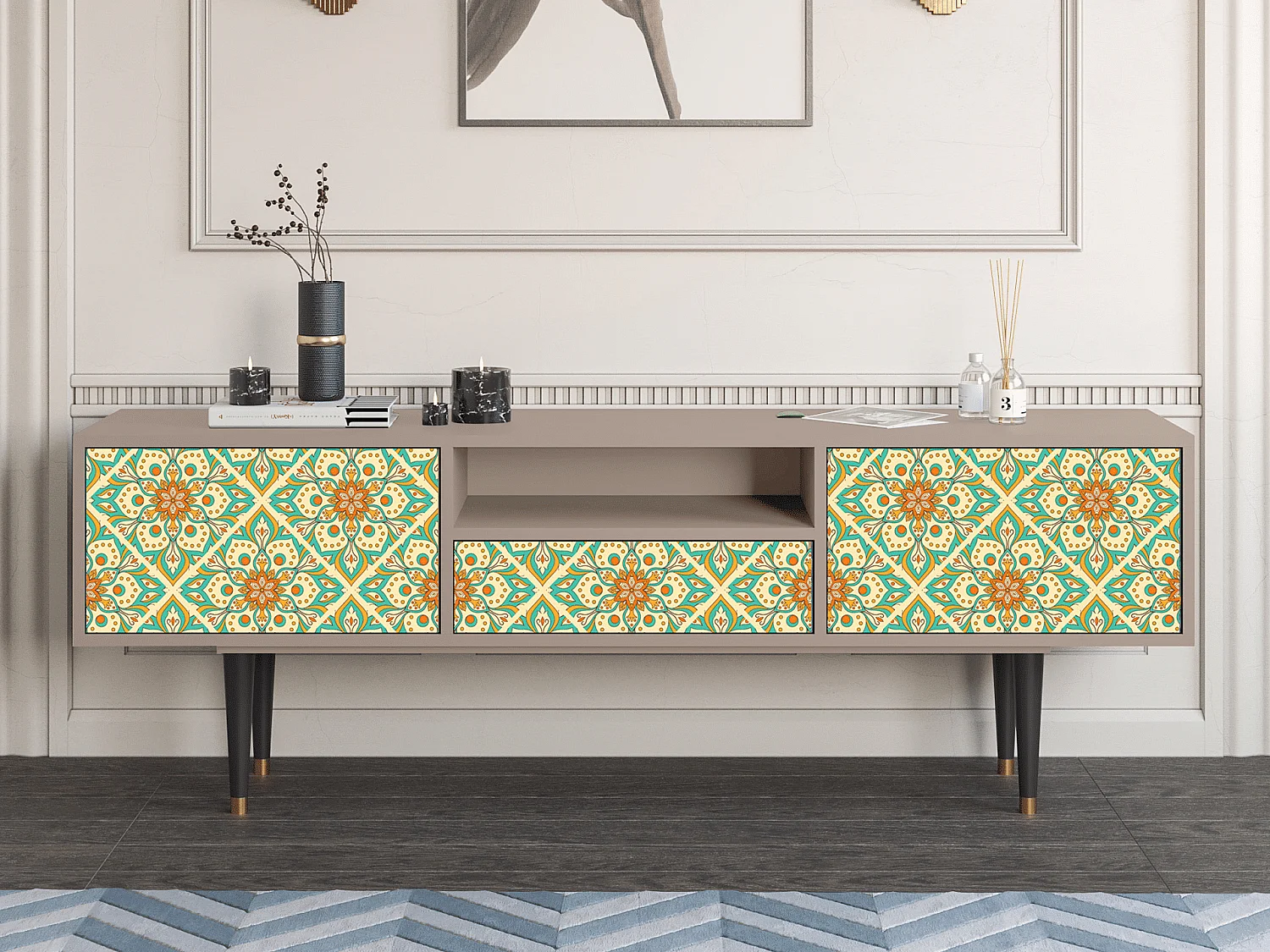 TV-meubel - 170х59х41 cm - T6 - Hindu Daisy, Latte