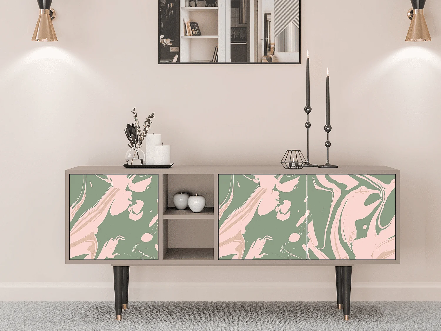 Szafka RTV - 150х69х41 cm - T5 - Aquarelle, Latte