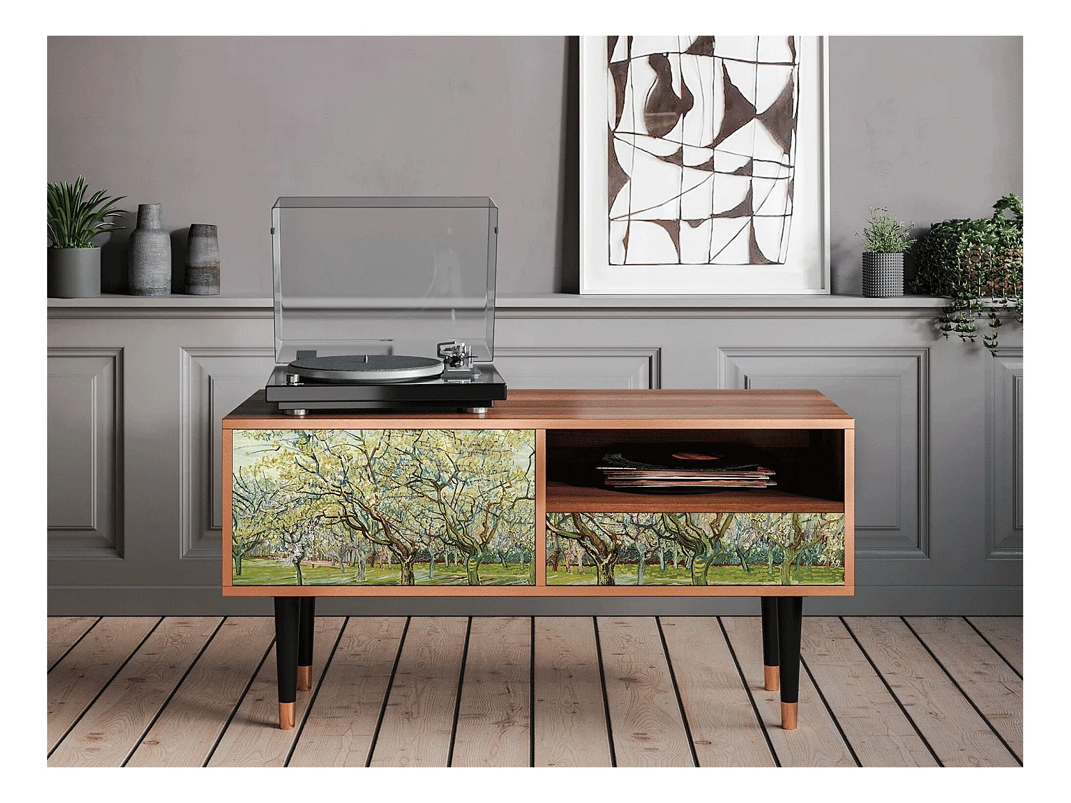 Meuble TV - 115х59х48 cm - T3 - The Blanc Orchard, Noyer