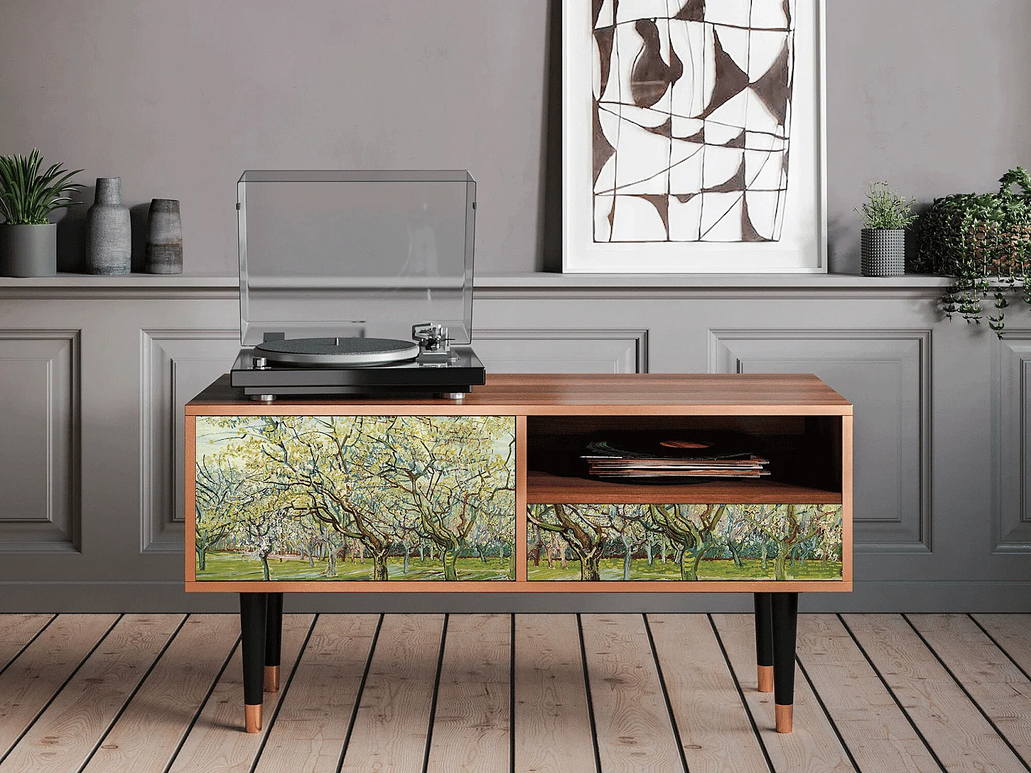 Meuble TV - 115х59х48 cm - T3 - The Blanc Orchard, Noyer